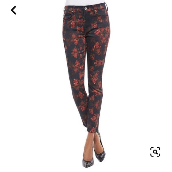 7 for all Mankind black denim +roses - Picture 1 of 5